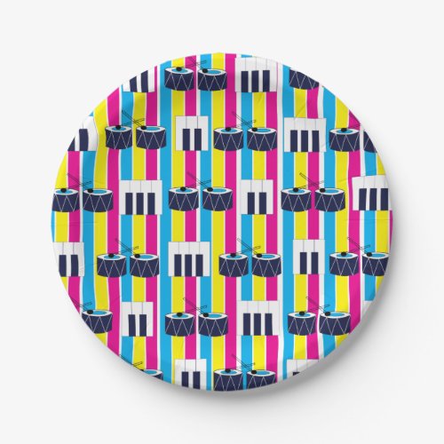Musical Drums Piano Keys Retro Party Paper Plates