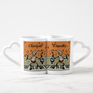 Musical Elf on Piano Keys Music Notes Orange Coffee Mug Set
