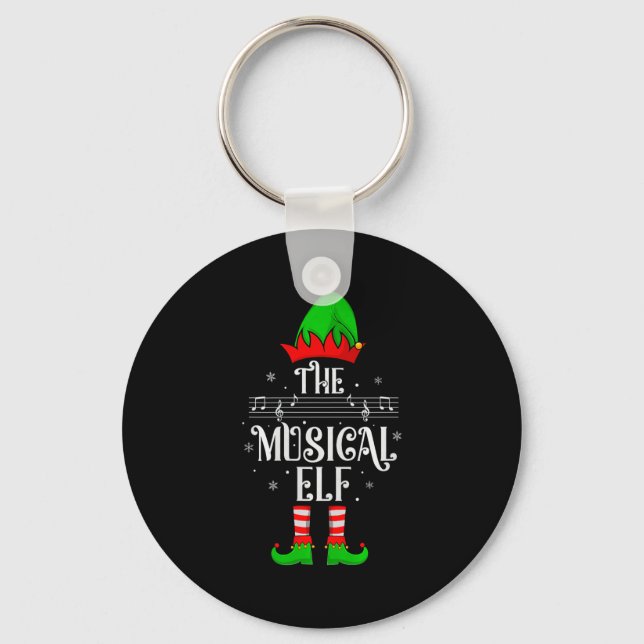 Musical Elf Xmas Christmas Matching Family Elf Squ Keychain (Front)