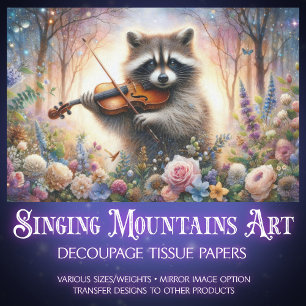 Musical Enchanted Forest Raccoon Violin Decoupage Tissue Paper