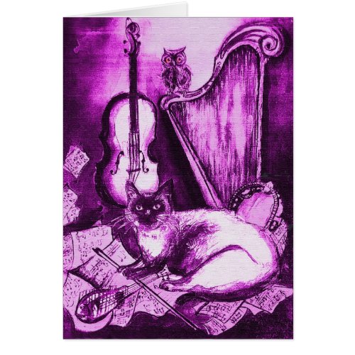 MUSICAL FATHERS DAY CAT AND OWL Pink Purple White