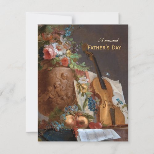 Musical Fathers Day Flowers and violin Bachelier Holiday Card