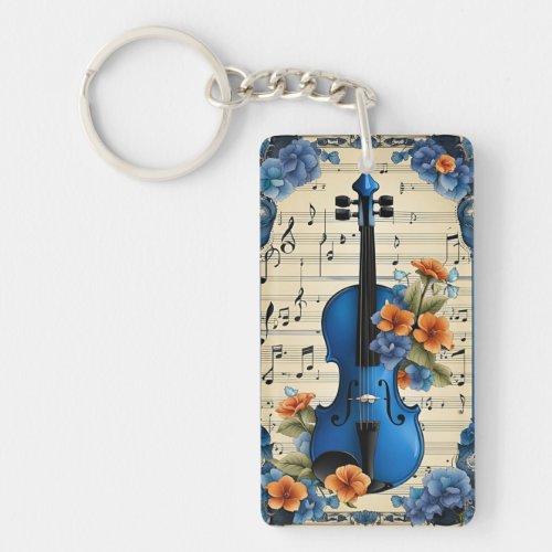 Musical Festival in Blue Violin Keychain