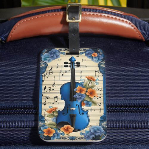 Musical Festival in Blue Violin Luggage Tag