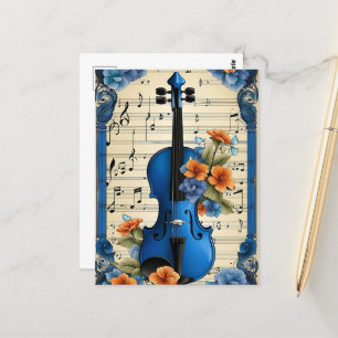 Musical Festival in Blue, Violin, Postcard