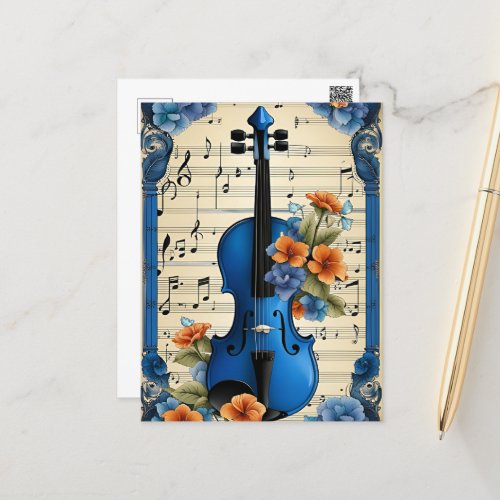Musical Festival in Blue Violin Postcard