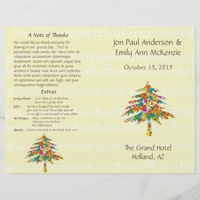 Musical Flower Tree Wedding Program (Front)