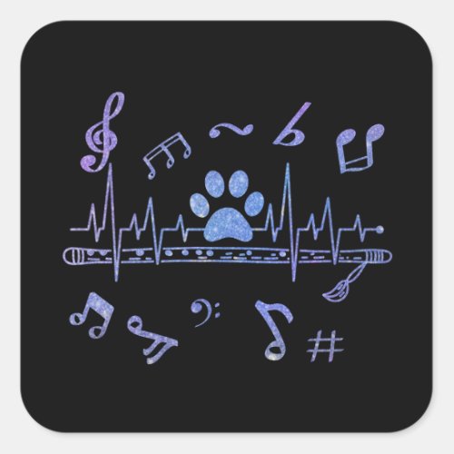 Musical Flute with Paw Prints Square Sticker