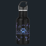 Musical Flute with Paw Prints Stainless Steel Water Bottle<br><div class="desc">This design features a musical flute and musical notes with a paw print. It is a perfect gift for music lover,  flute player and cat or dog lover.</div>