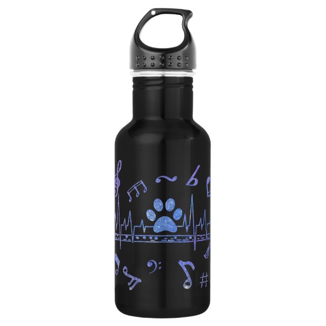 Musical Flute with Paw Prints Stainless Steel Water Bottle (Front)