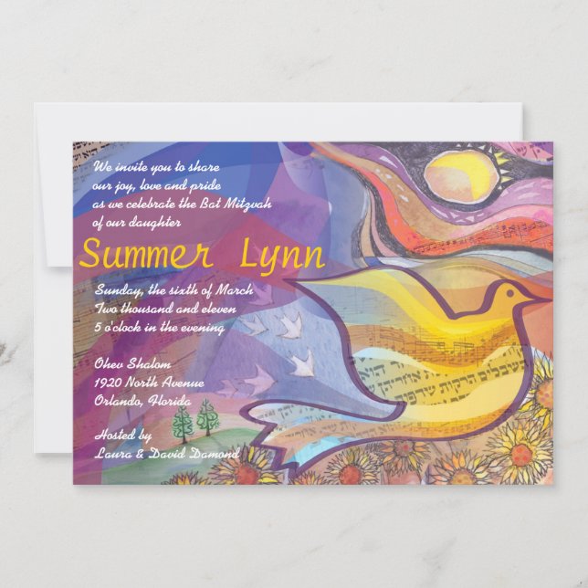 Musical Flying Dove Bat Mitzvah Invitation (Front)