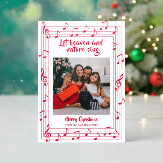 Musical Frame Let Heaven Sing Christian Christmas Letterpress Photo Cards (Front (Into))