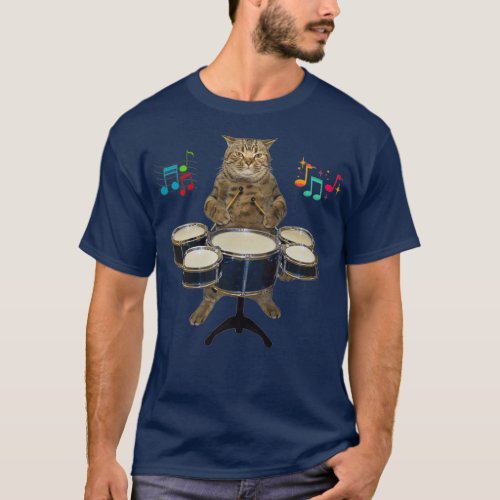 Musical Funny Cat Playing The Drums  T_Shirt