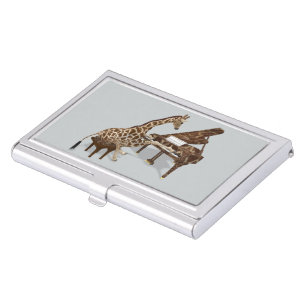 Musical Giraffe Playing Grand Piano Business Card Holder