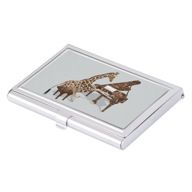 Musical Giraffe Playing Grand Piano Business Card Holder (Front)