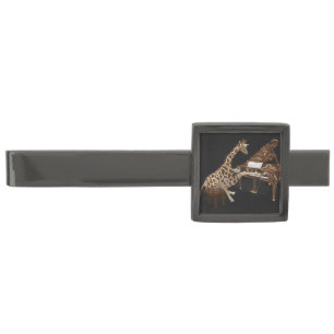 Musical Giraffe Playing Grand Piano Gunmetal Finish Tie Bar