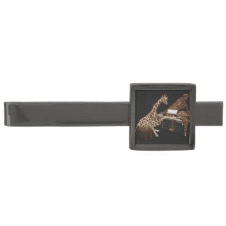 Musical Giraffe Playing Grand Piano Gunmetal Finish Tie Bar