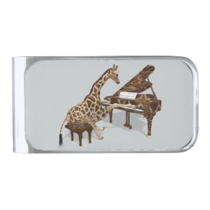 Musical Giraffe Playing Grand Piano Silver Finish Money Clip
