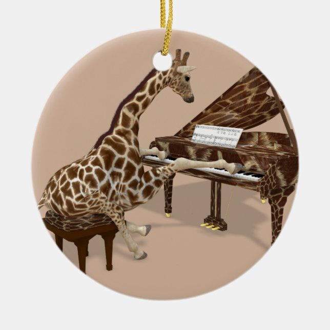 Musical Giraffe Plays Grand Piano Ceramic Ornament (Front)