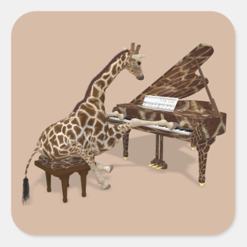 Musical Giraffe Plays Grand Piano Square Sticker