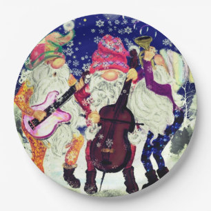 Musical Gnomes Christmas Paper Plates