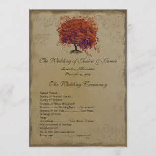 Musical Gold Dark Coral Heart Tree Wedding Program
