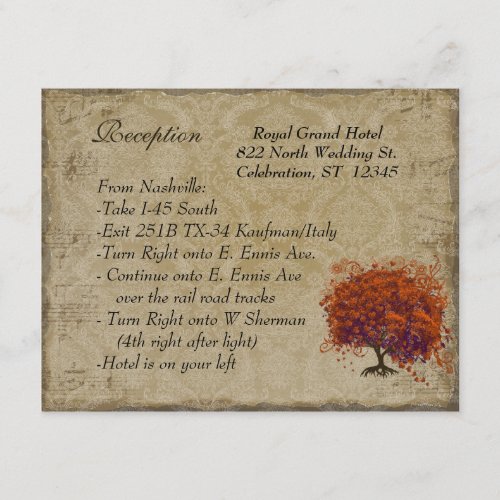 Musical Gold Dark Orange Plum Heart Leaf Tree Custom Invitation