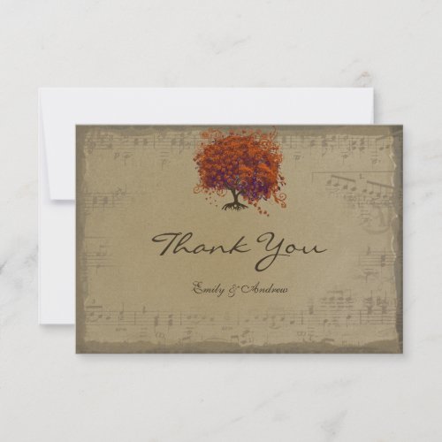 Musical Gold Dark Orange Plum Heart Leaf Tree Custom Invitations
