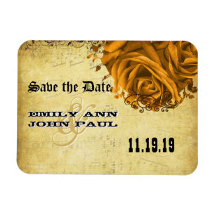 Musical Gold Heart Roses Save the Date Magnet