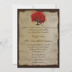 Musical Gold Orange Plum Heart Leaf Tree Weddings Invitation