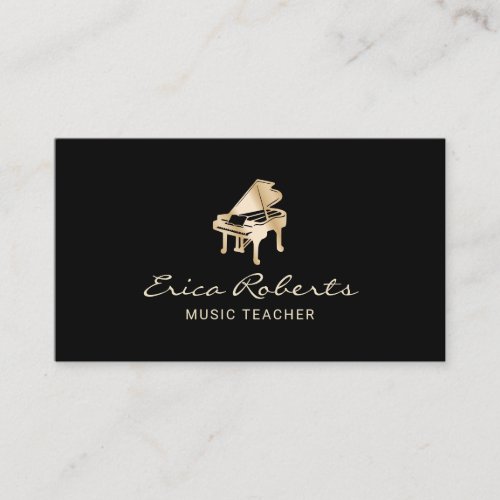 Musical Gold Piano Logo Plain Black Music Business Card