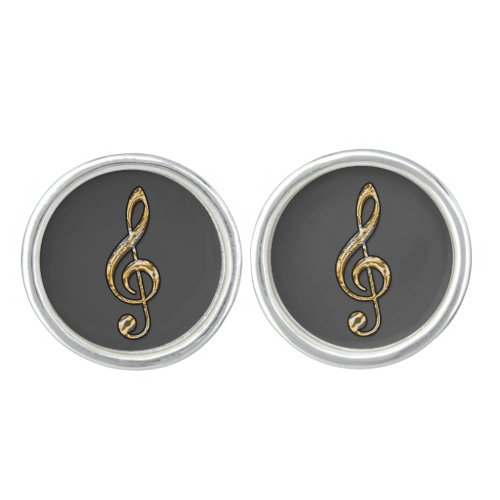Musical Gold Silver Clef Symbol Music Leader Cufflinks