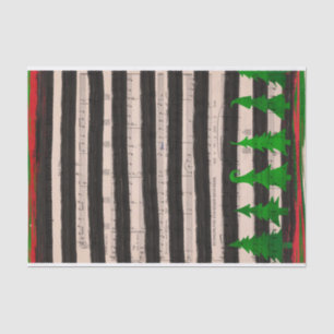 Musical Green Christmas Trees Black Stripes Tissue Paper