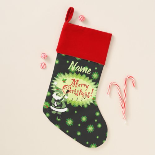 Musical Green Santa Elf Christmas Stocking