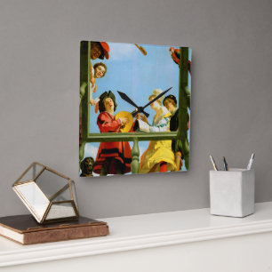 Musical Group on Balcony Fine Art Dutch Painting Square Wall Clock