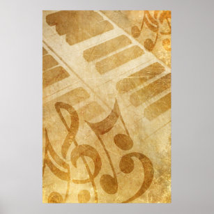 MUSICAL GRUNGE NOTES PIANO BACKGROUNDS FADED VINTA POSTER