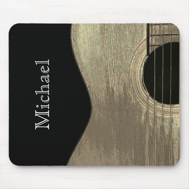 Musical Guitar Abstract Black White Mouse Pad (Front)