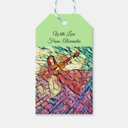 Musical Guitar Angels Stained Glass Look Xmas  Gift Tags