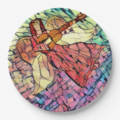 Musical Guitar Angels Stained Glass Look Xmas Paper Plates