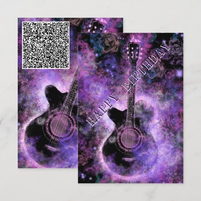 Musical Guitar Birthday Card Your QR Code Wishes (Front/Back)