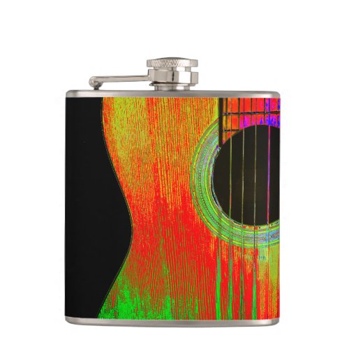 Musical Guitar Black Red Colorful Flask