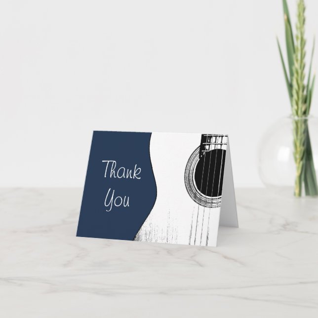 Musical Guitar Classic Navy Blue Thank You Card (Front)