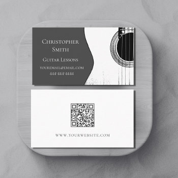 Musical Guitar Lessons Qr Code Modern Gray Business Card by IndiamossPaperCo at Zazzle