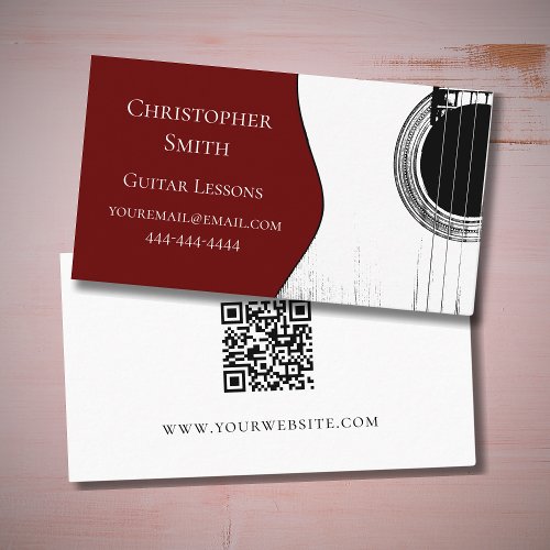 Musical Guitar Lessons QR Code Red Business Card