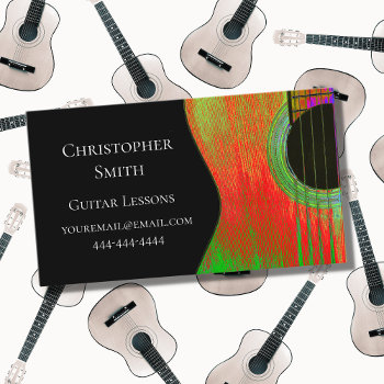 Musical Guitar Lessons Red Black Business Card by IndiamossPaperCo at Zazzle