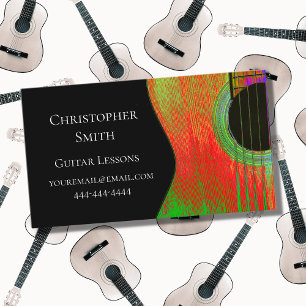 Musical Guitar Lessons Red Black Business Card