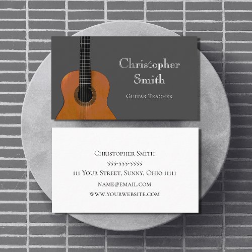 Musical Guitar Lessons Simple Gray  Business Card