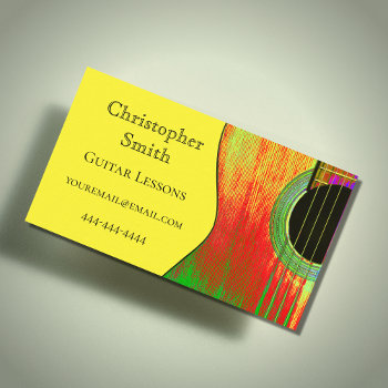 Musical Guitar Lessons Yellow  Business Card by Indiamoss at Zazzle
