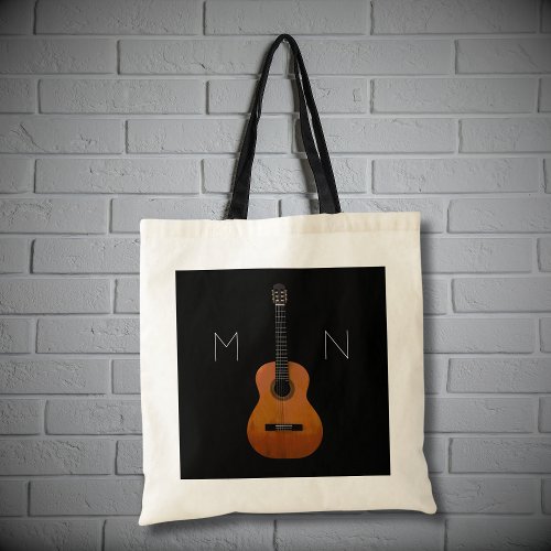 Musical Guitar Monogram Black Tote Bag