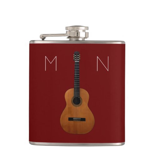 Musical Guitar Monogram Red Personalized Flask